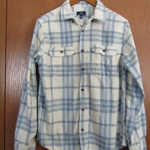 Men's George Plaid Flannel, Light Blue and White